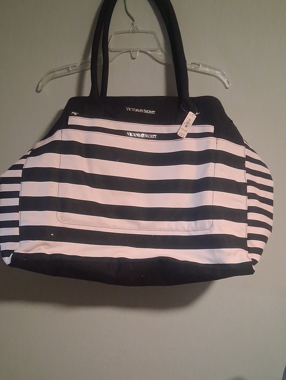 Victoria's Secret Black and White Striped Weekend Tote